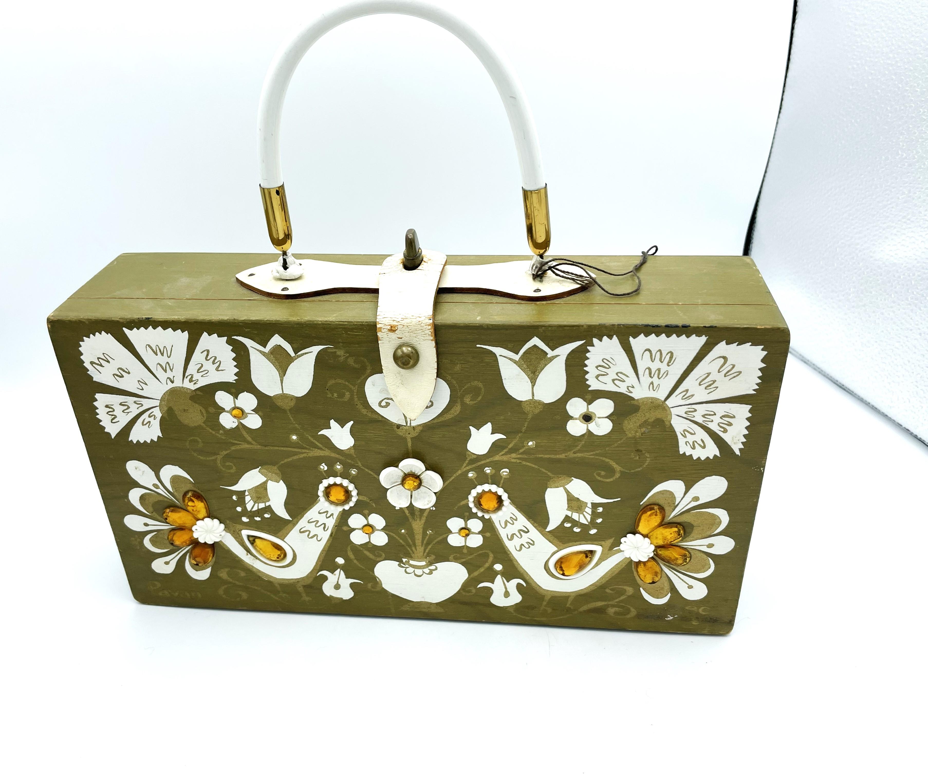 Original Box Bag by Collins of Texas made of mahagony  hand-decorated, 1966 USA  For Sale 2