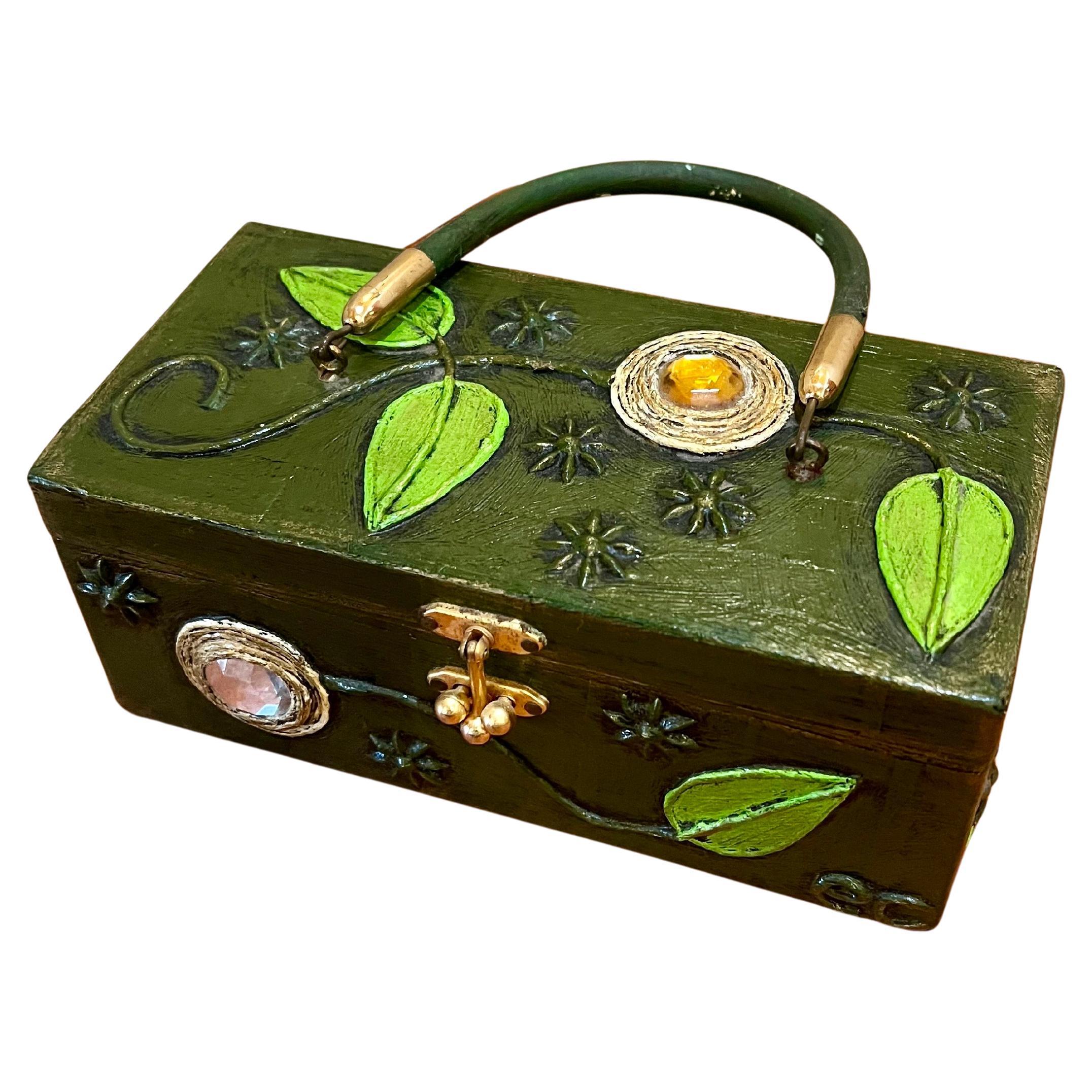 Original Box Purse by Enid Collins hand-decorated Painted & Signed 1970's USA Excellent état - En vente à San Diego, CA