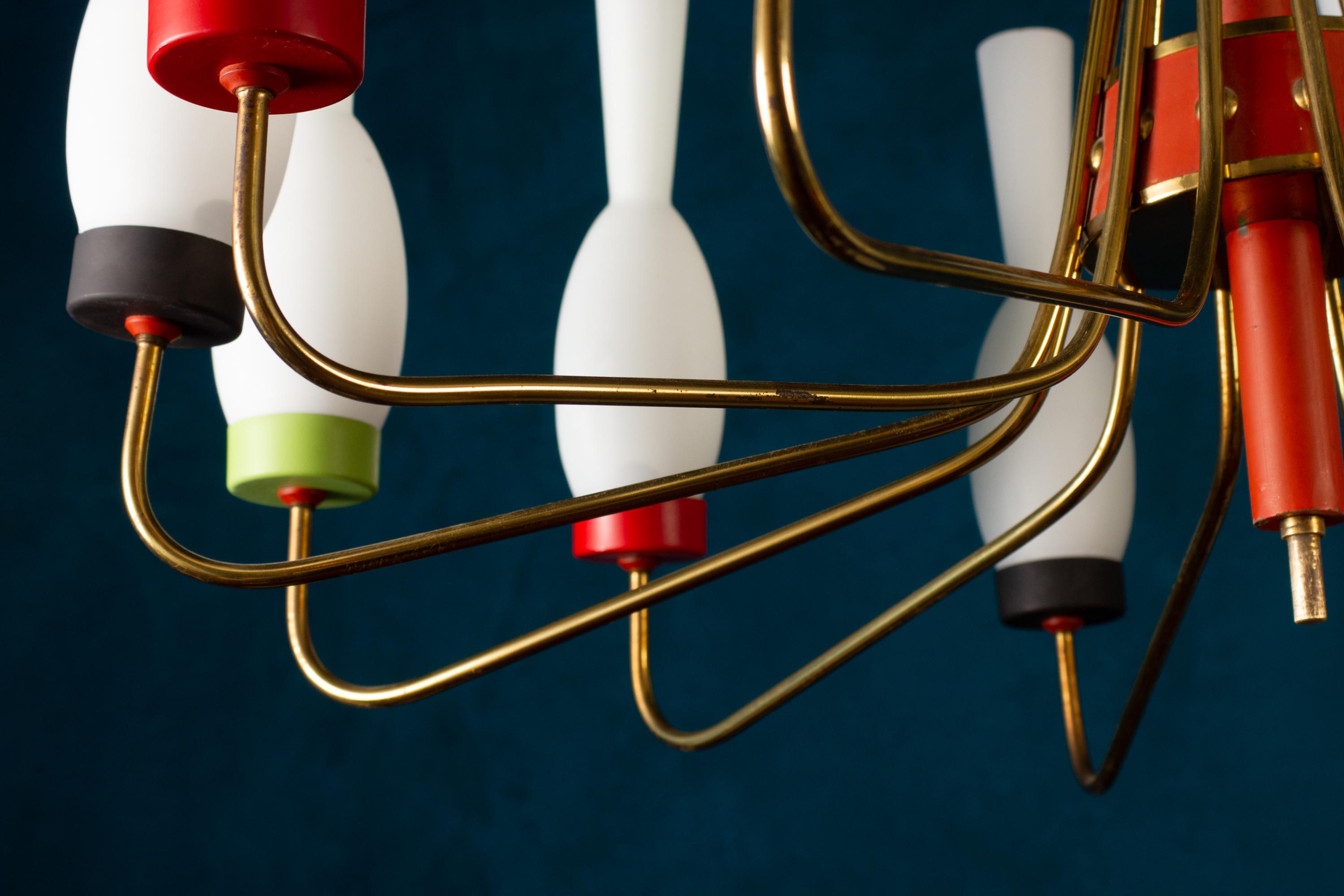 Araña original de latón y cristal de Murano atr. de Stilnovo Italia, años 50 siglo XX en venta