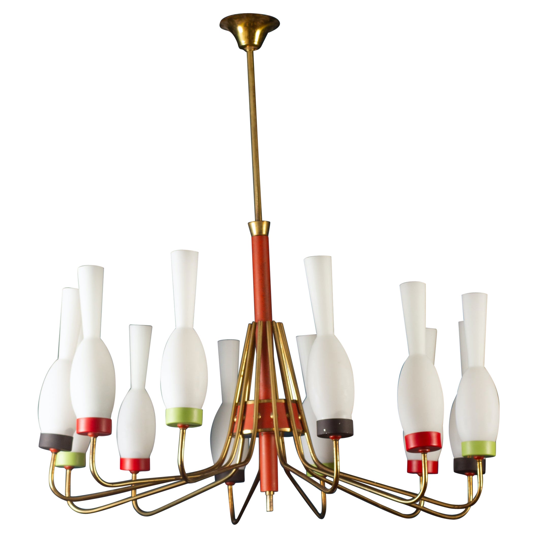 Araña original de latón y cristal de Murano atr. de Stilnovo Italia, años 50