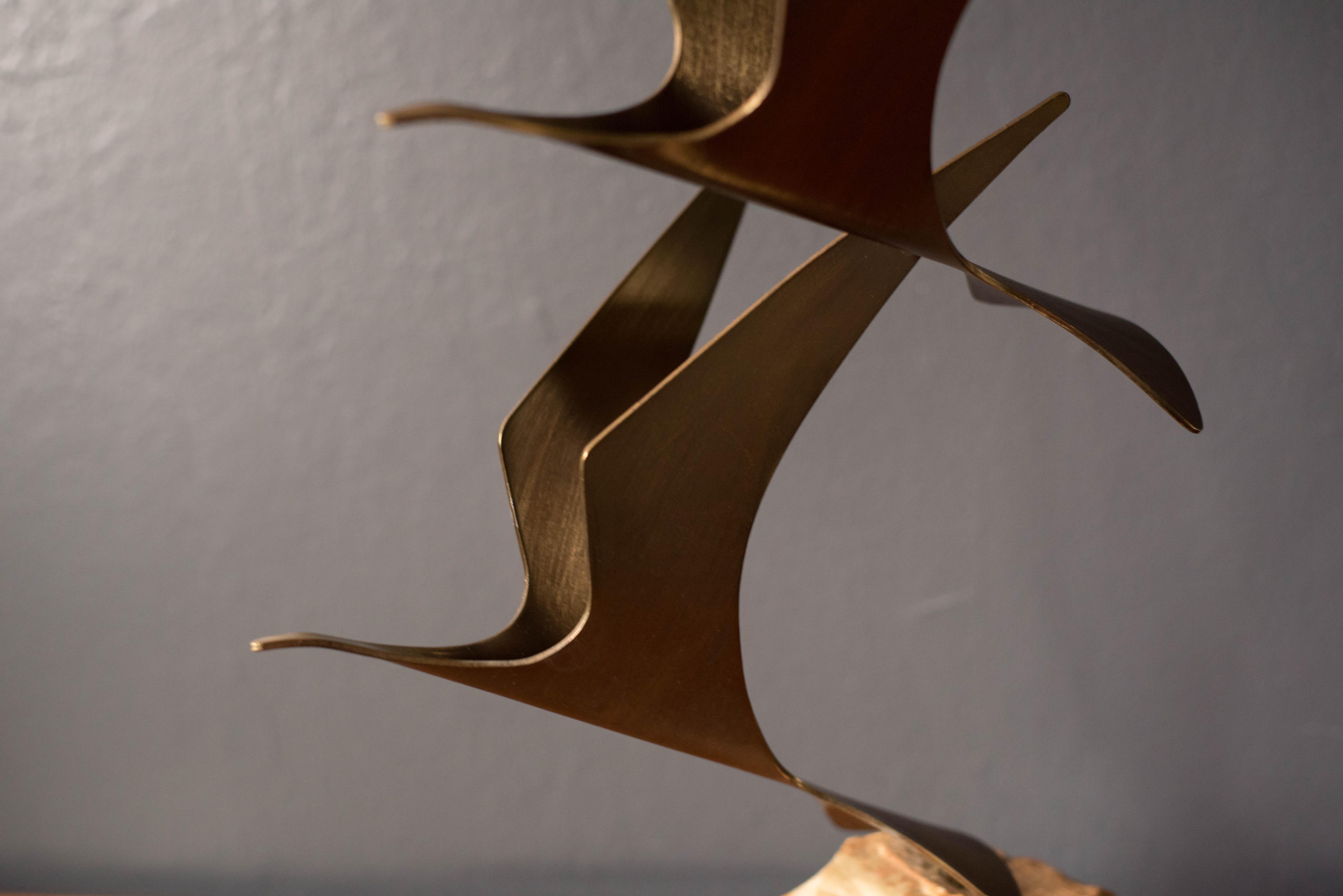 Mid-Century Modern Original Brass Curtis Jere Birds on Rock Sculpture