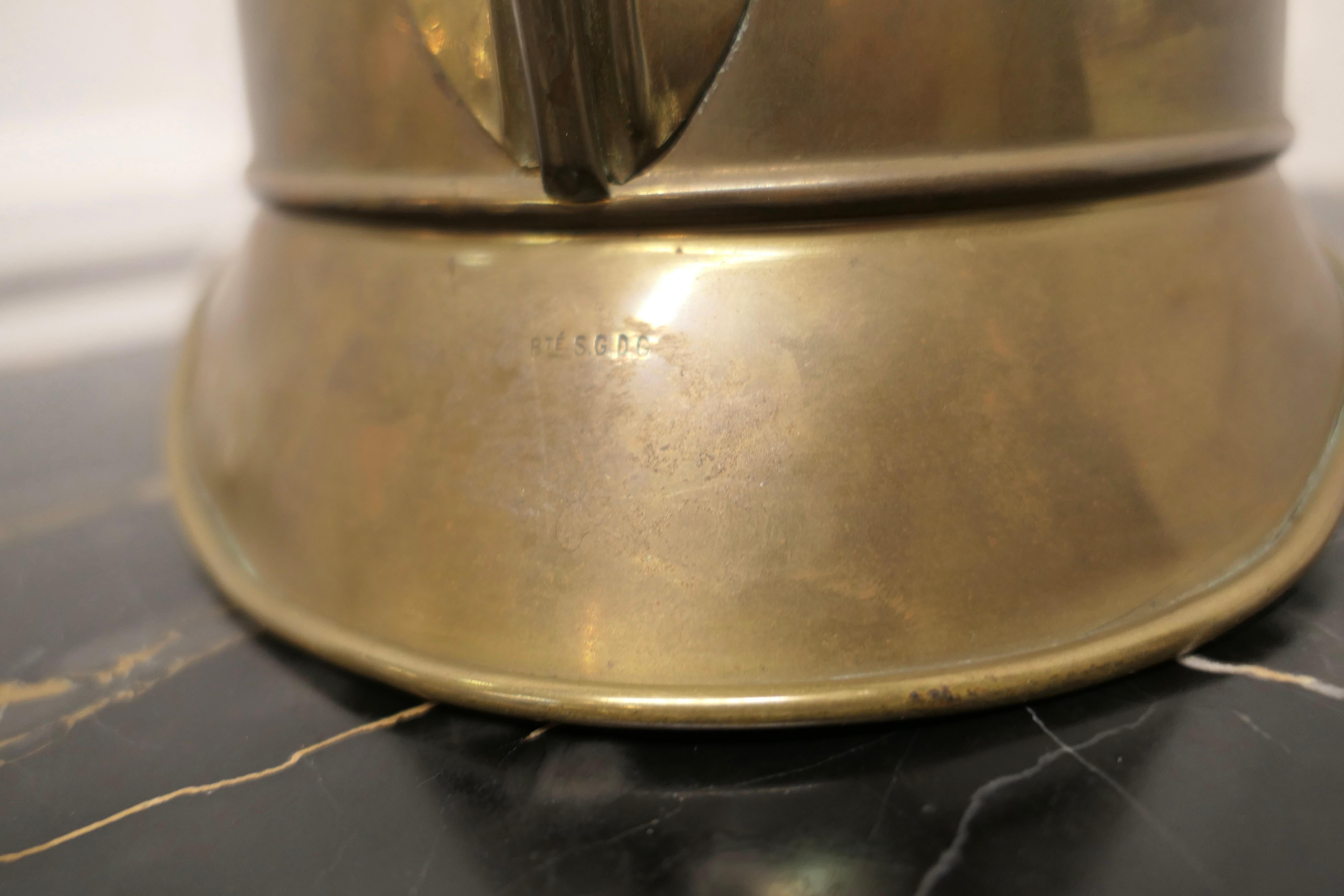 Early 20th Century Original Brass French Sapeurs Pompiers D’ Autun Fireman’s Helmet