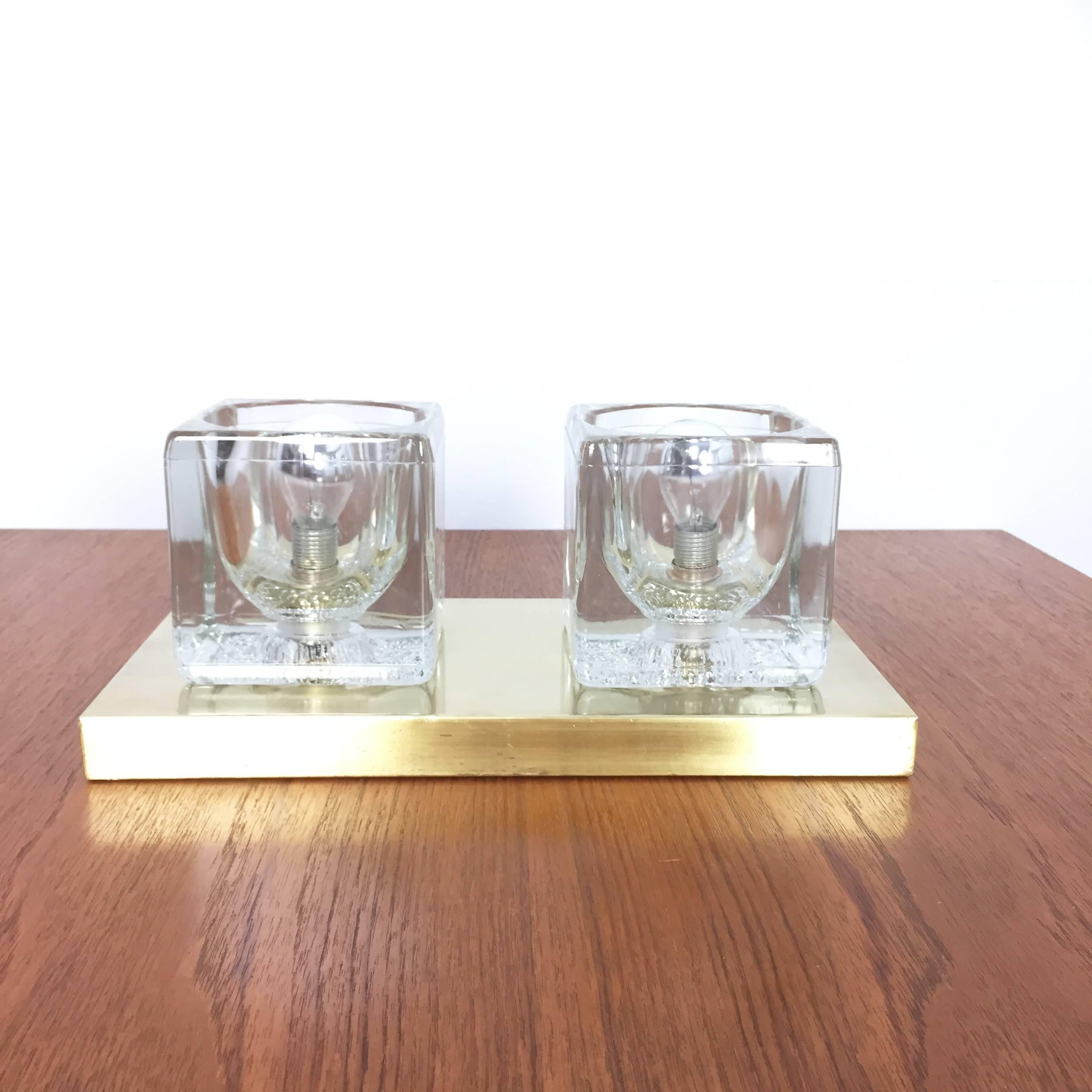 Mid-Century Modern Original Brass Modernist Peill & Putzler 1970s Ice Cubes Glass Wall Sconce For Sale