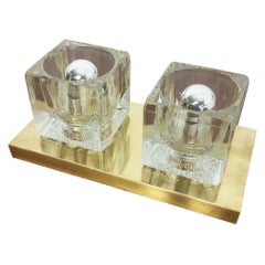 Original Brass Modernist Peill & Putzler 1970s Ice Cubes Glass Wall Sconce