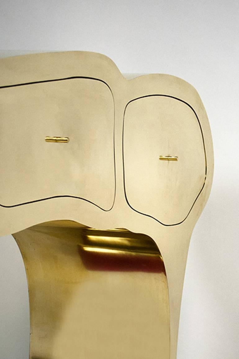 Organic Modern Original Brass Sculpted Cabinet, Werner Neumann