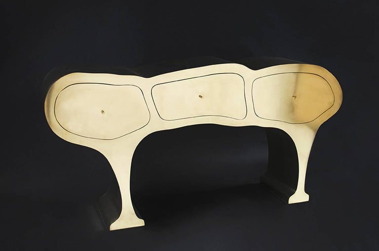 French Original Brass Sculpted Cabinet, Werner Neumann