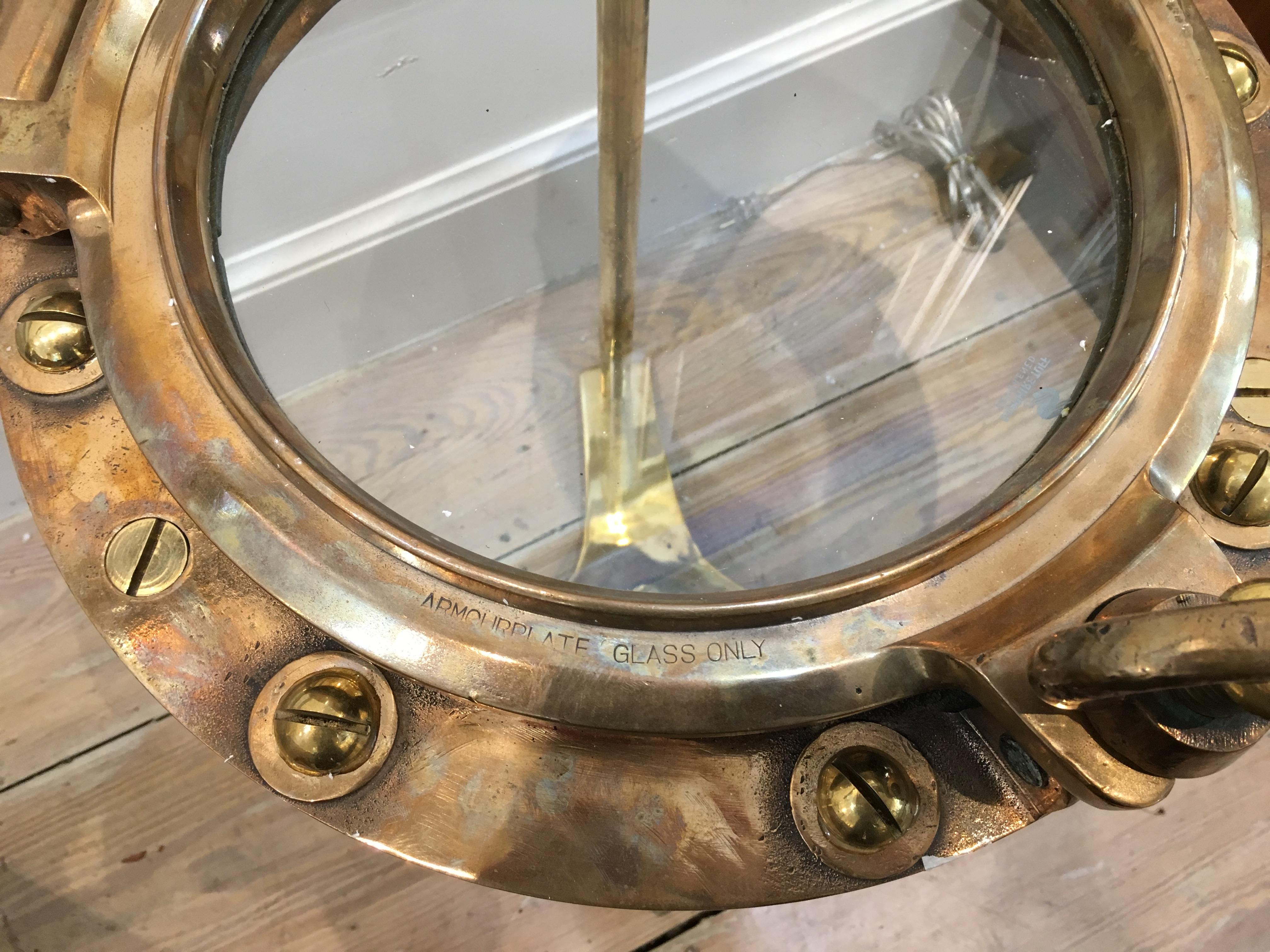 Original Brass Ship's Porthole Window Converted to Side Table, 1970s In Good Condition In Nantucket, MA