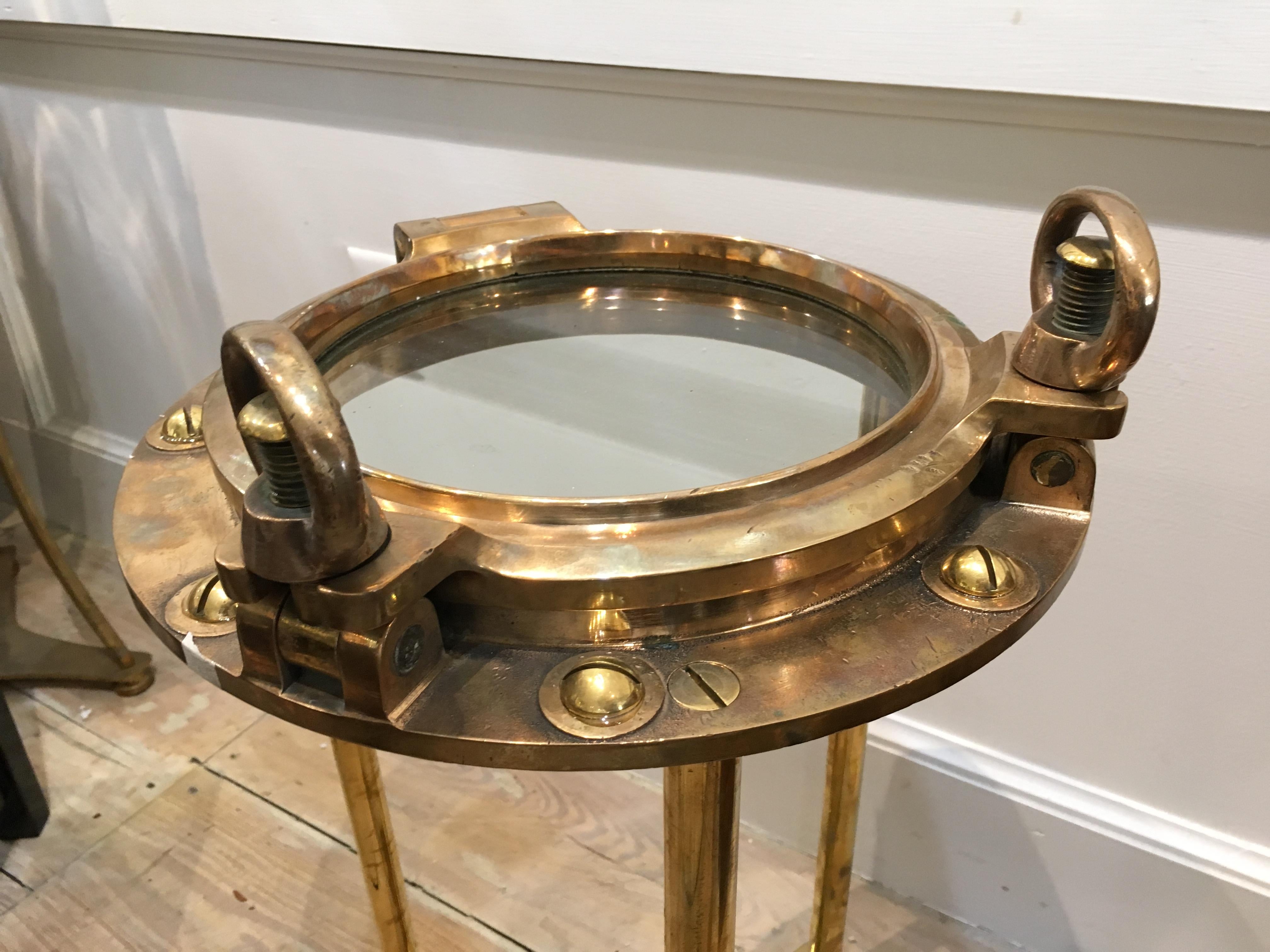 Original Brass Ship's Porthole Window Converted to Side Table, 1970s 2