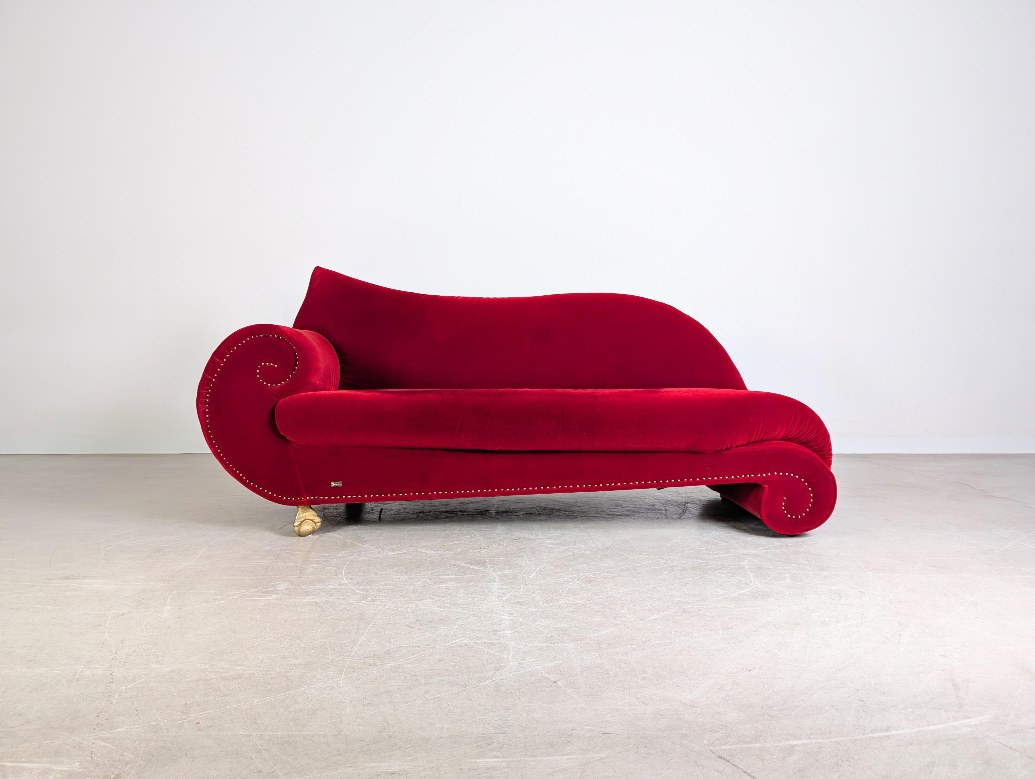 Post-Modern Original Bretz Gaudi Sofa Design Couch Recamiere rot samt For Sale