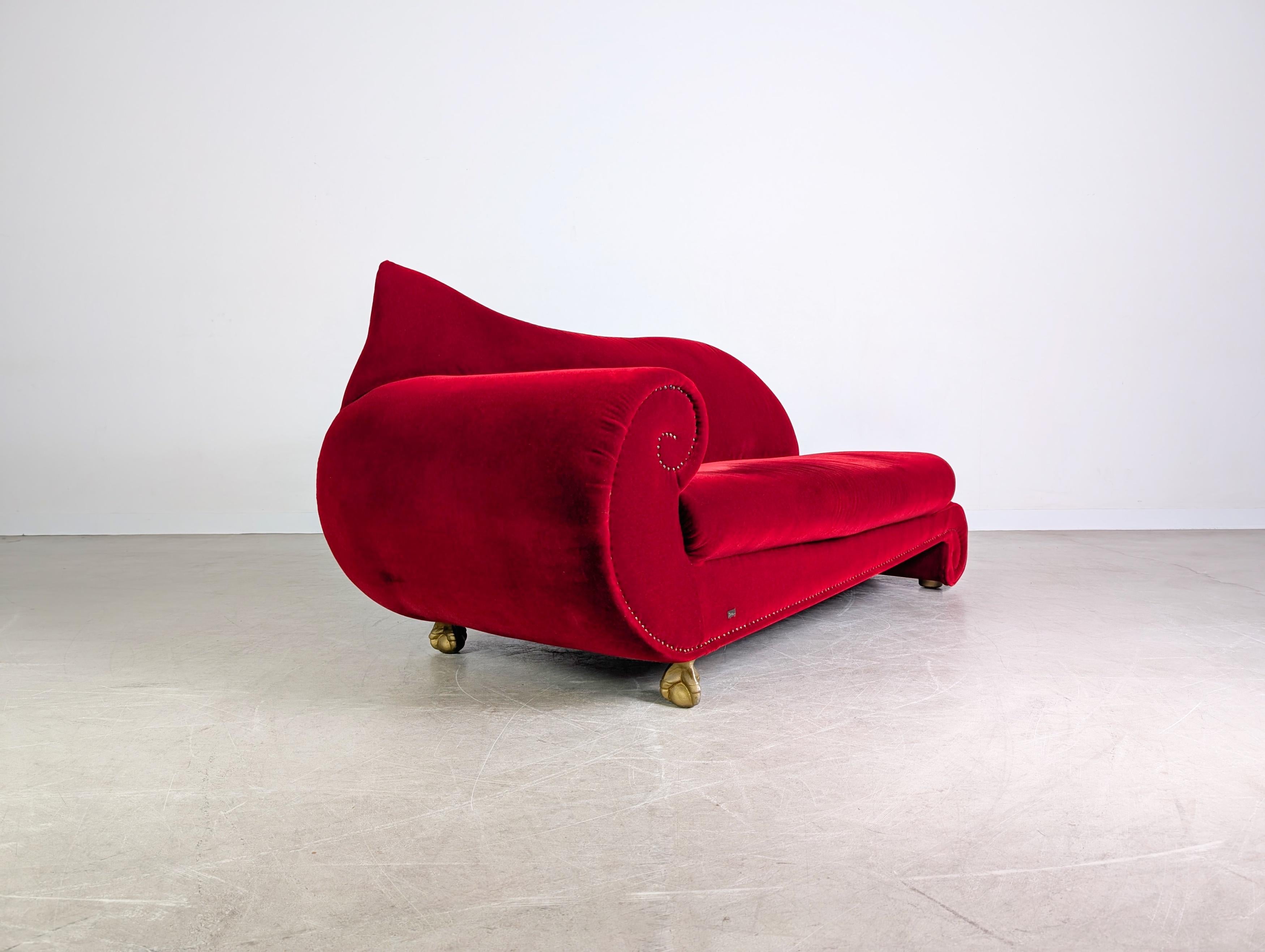 German Original Bretz Gaudi Sofa Design Couch Recamiere rot samt For Sale