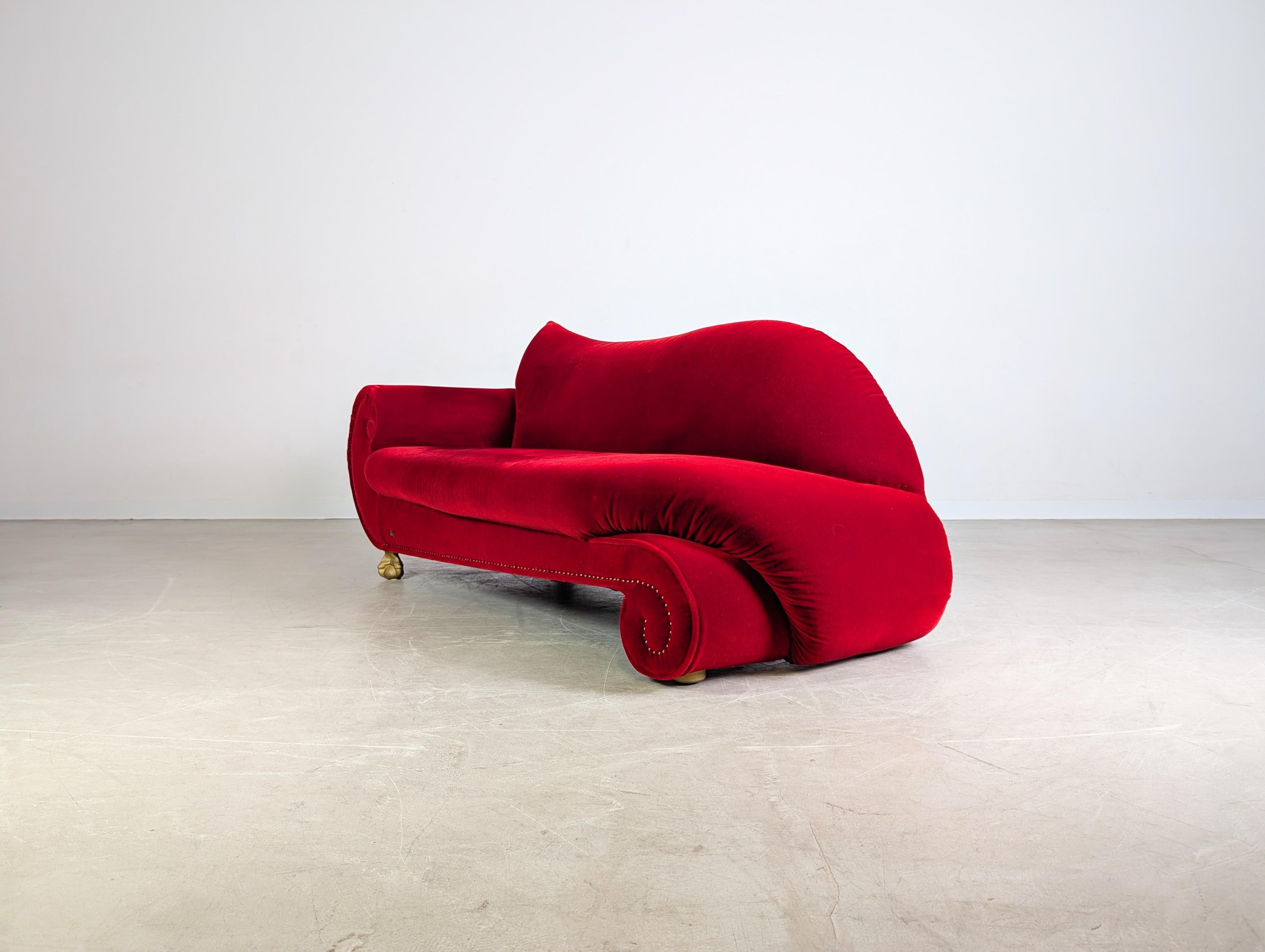 Original Bretz Gaudi Sofa Design Couch Recamiere rot samt In Good Condition For Sale In Berlin, DE