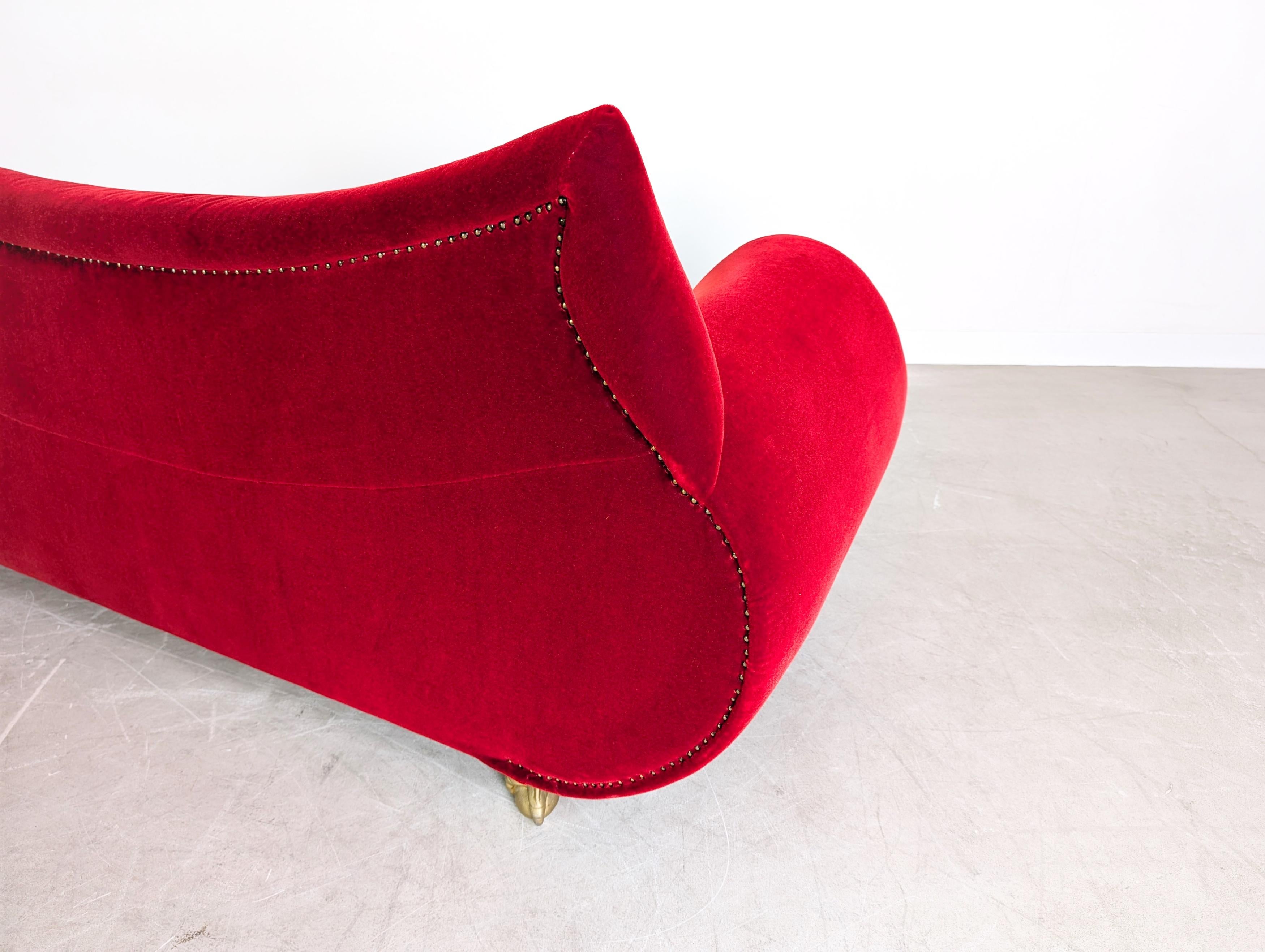 Wood Original Bretz Gaudi Sofa Design Couch Recamiere rot samt For Sale