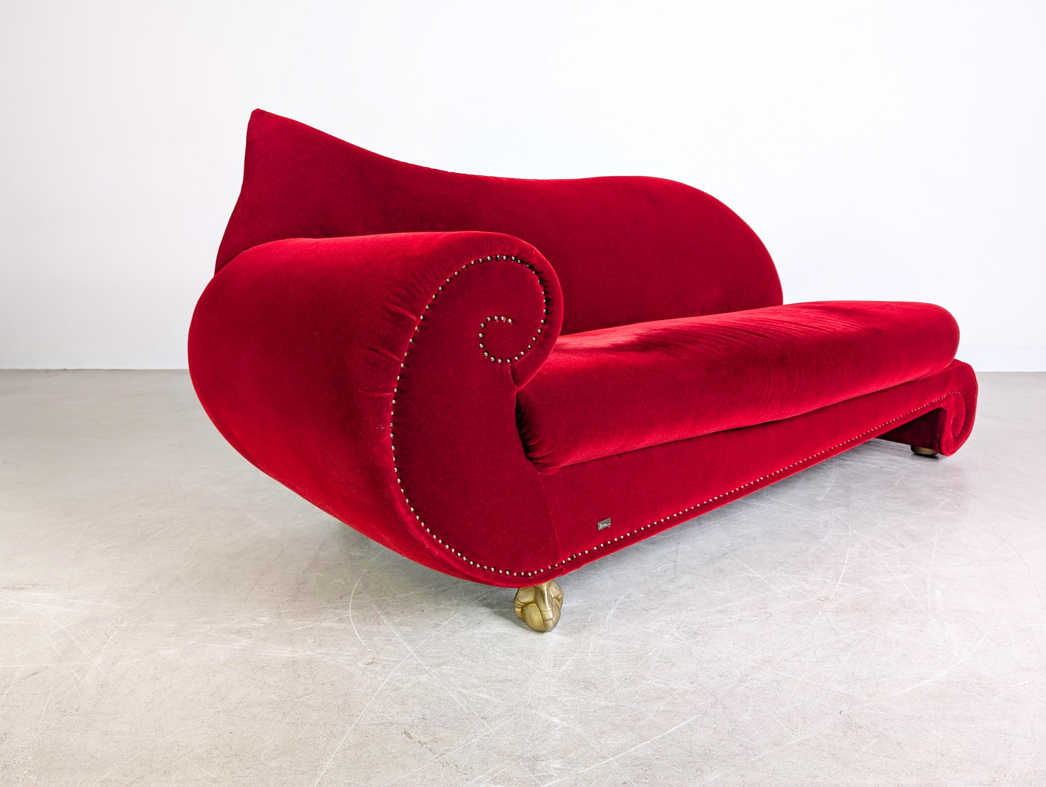 Original Bretz Gaudi Sofa Design Couch Recamiere rot samt For Sale 1