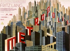 Cartel original británico Quad Metrópolis Reconstruida Restaurada Fritz Lang