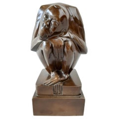 Original Bronze Monkey by Dutch Artist Jan Altorf 1920s Art Deco