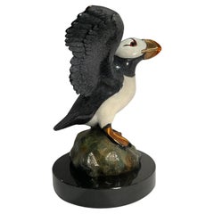 Original Bronze Puffin Bird Statue Entitled Showtime by Mary and Jacques Regat