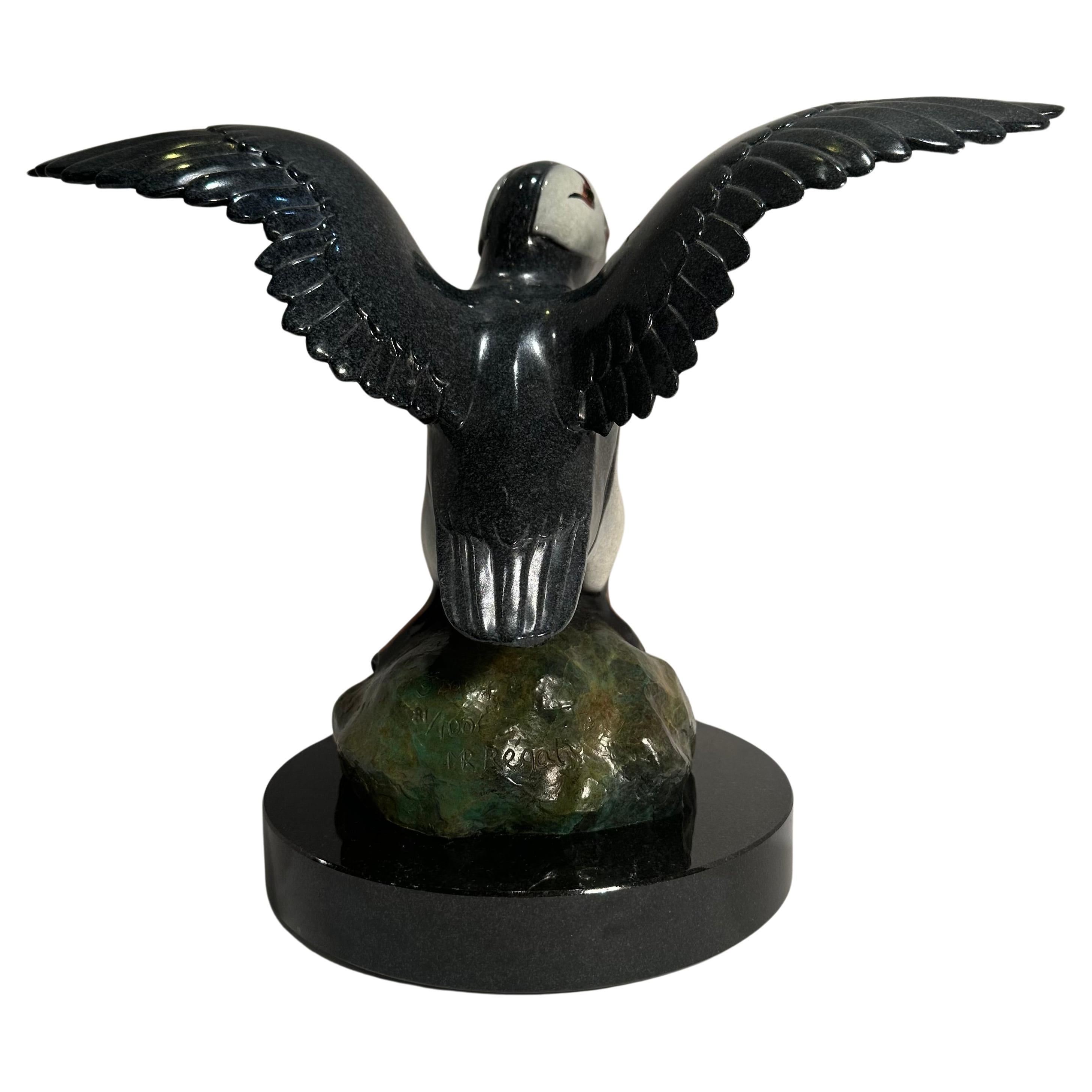 Original Bronze Puffin Bird Statue Entitled Showtime by Mary and Jacques Regat In Excellent Condition For Sale In Tustin, CA