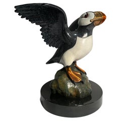 Original Bronze Puffin Bird Statue Entitled Showtime by Mary and Jacques Regat