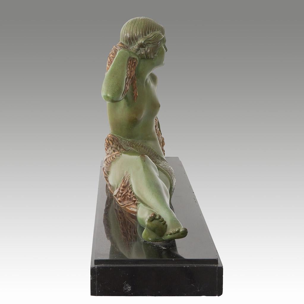 Art Deco Original Bronze Sculpture by Demetre Chiparus of a Reclining Nude  For Sale