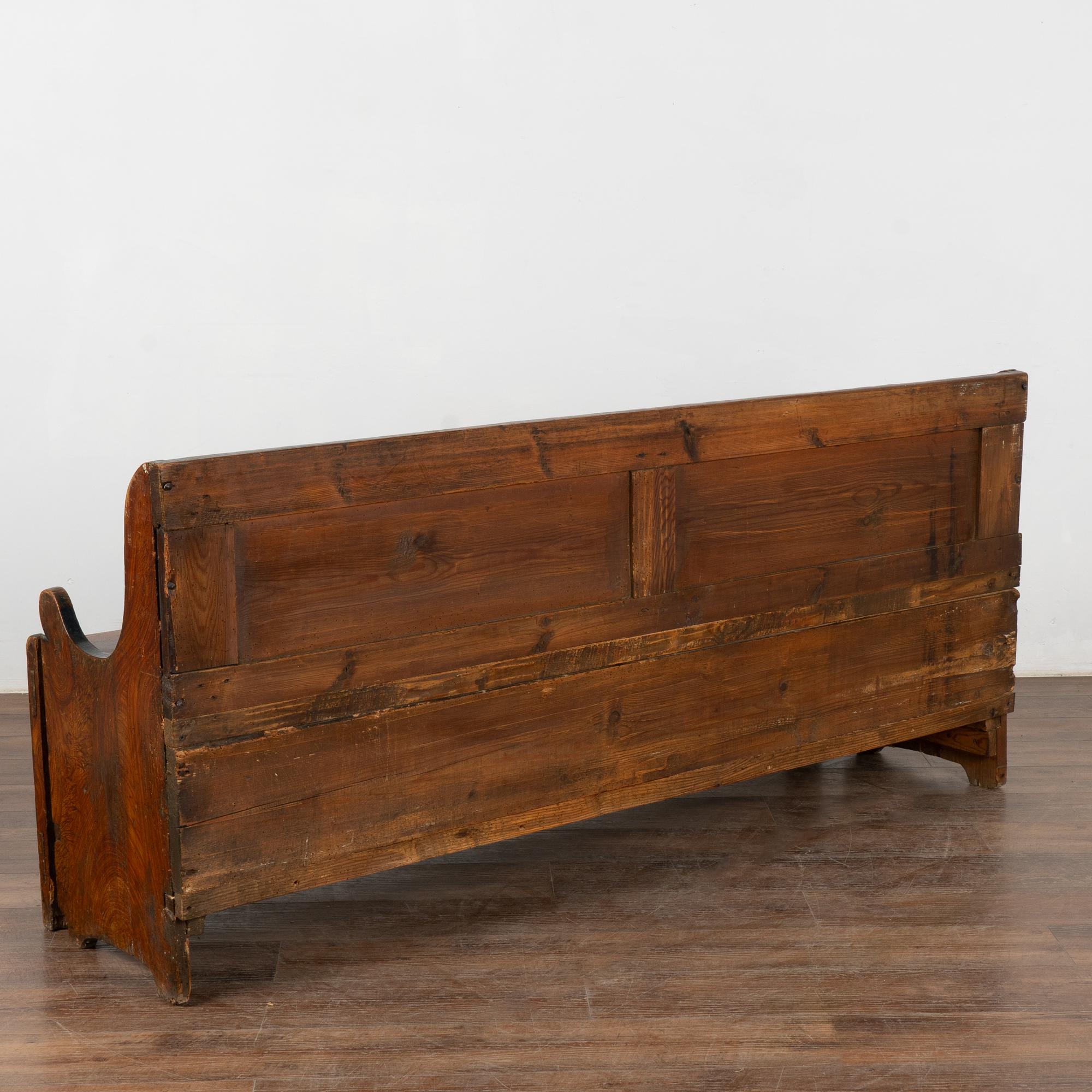 Original Brown and Blue Painted Swedish Pine Bench with Storage, circa 1820-40 7