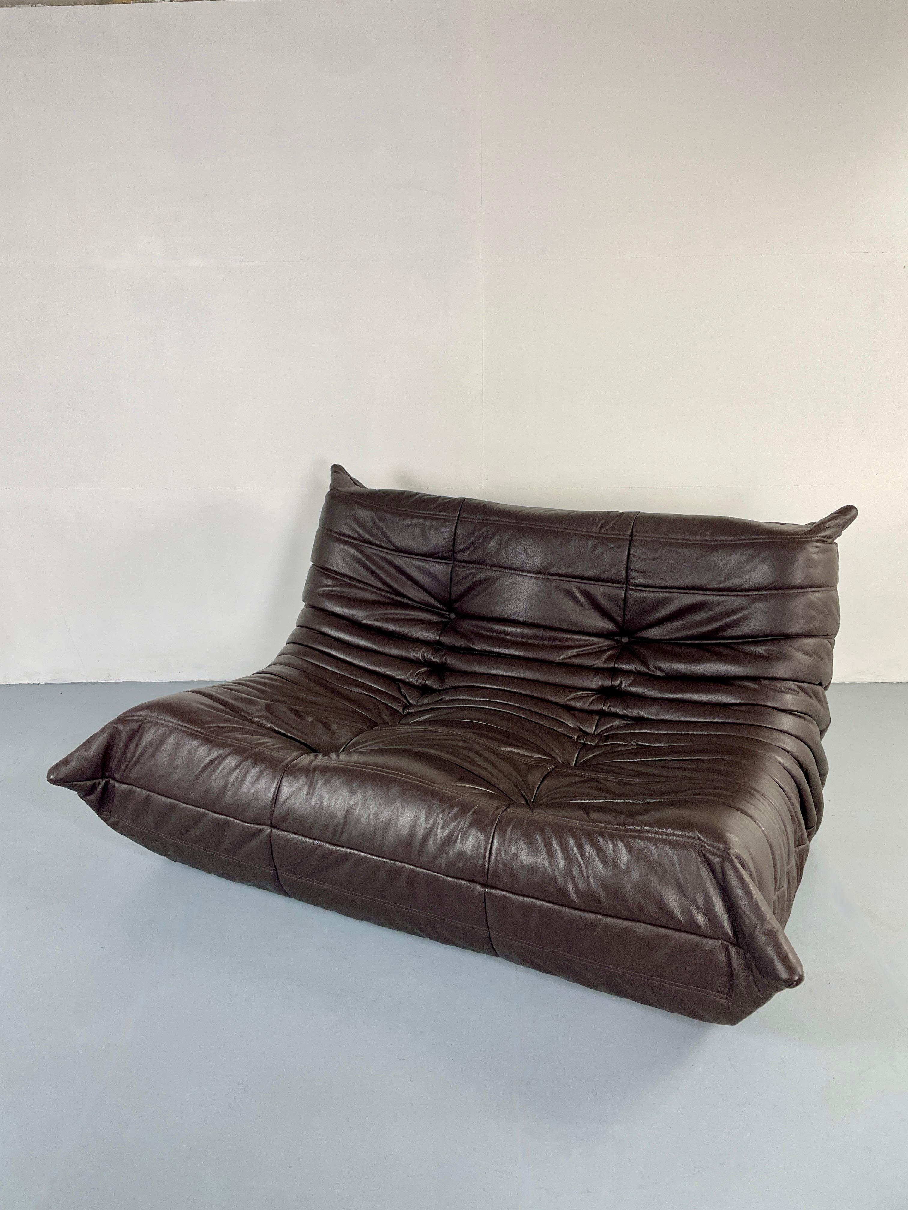 Original Brown Leather Togo Sofa 5 Pieces by Michel Ducaroy for Ligne Roset In Good Condition In Alsdorf, NW