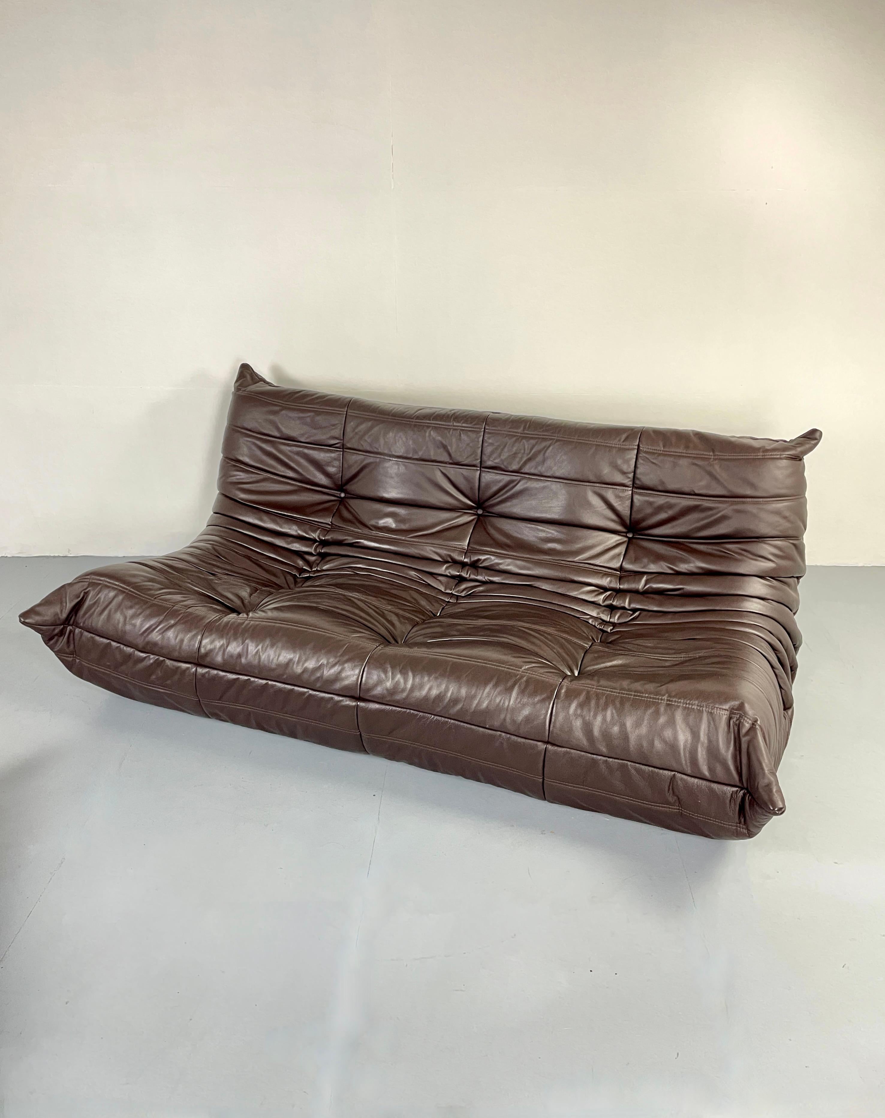 Late 20th Century Original Brown Leather Togo Sofa 5 Pieces by Michel Ducaroy for Ligne Roset