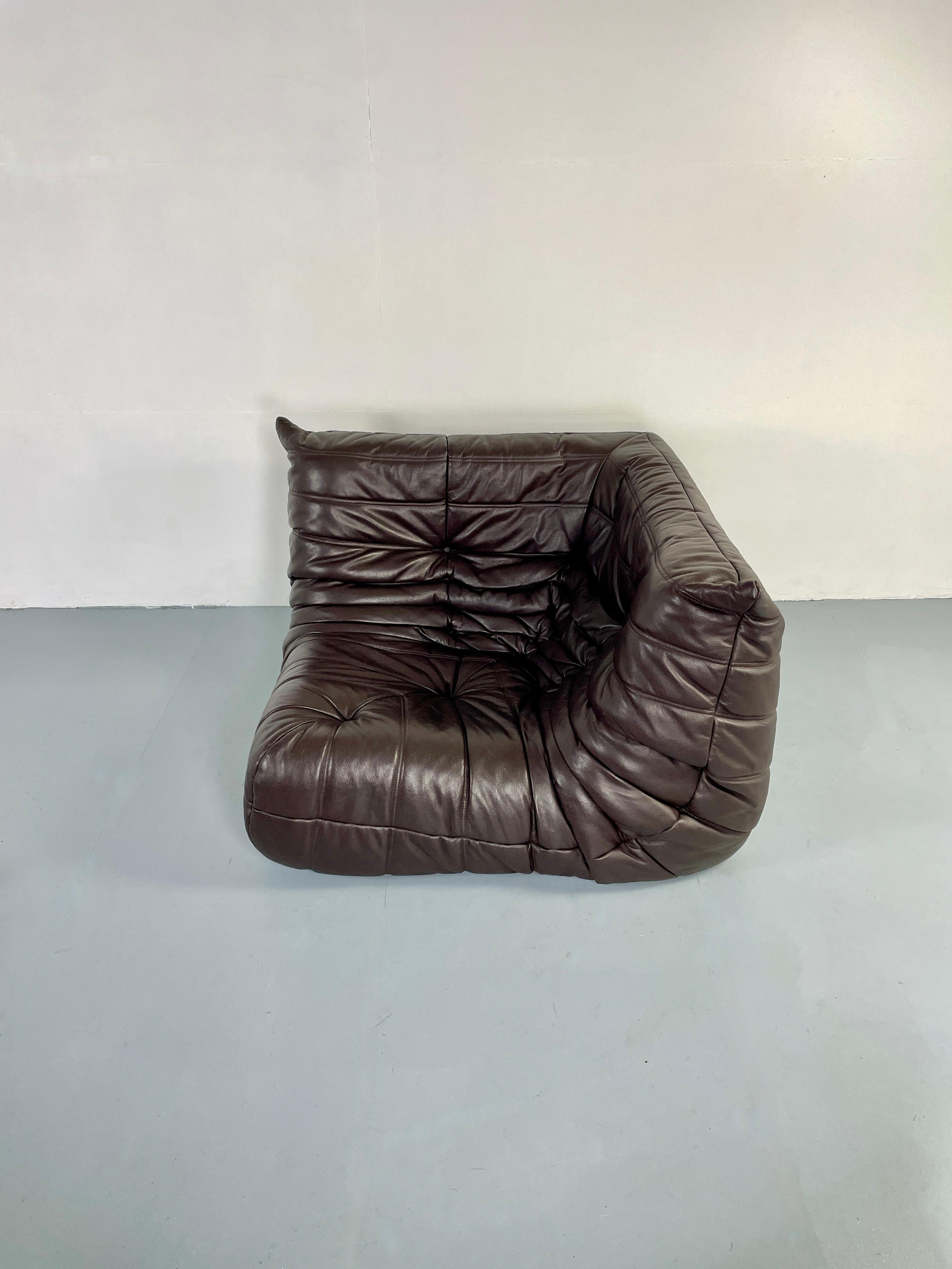 Original Brown Leather Togo Sofa 5 Pieces by Michel Ducaroy for Ligne Roset 1