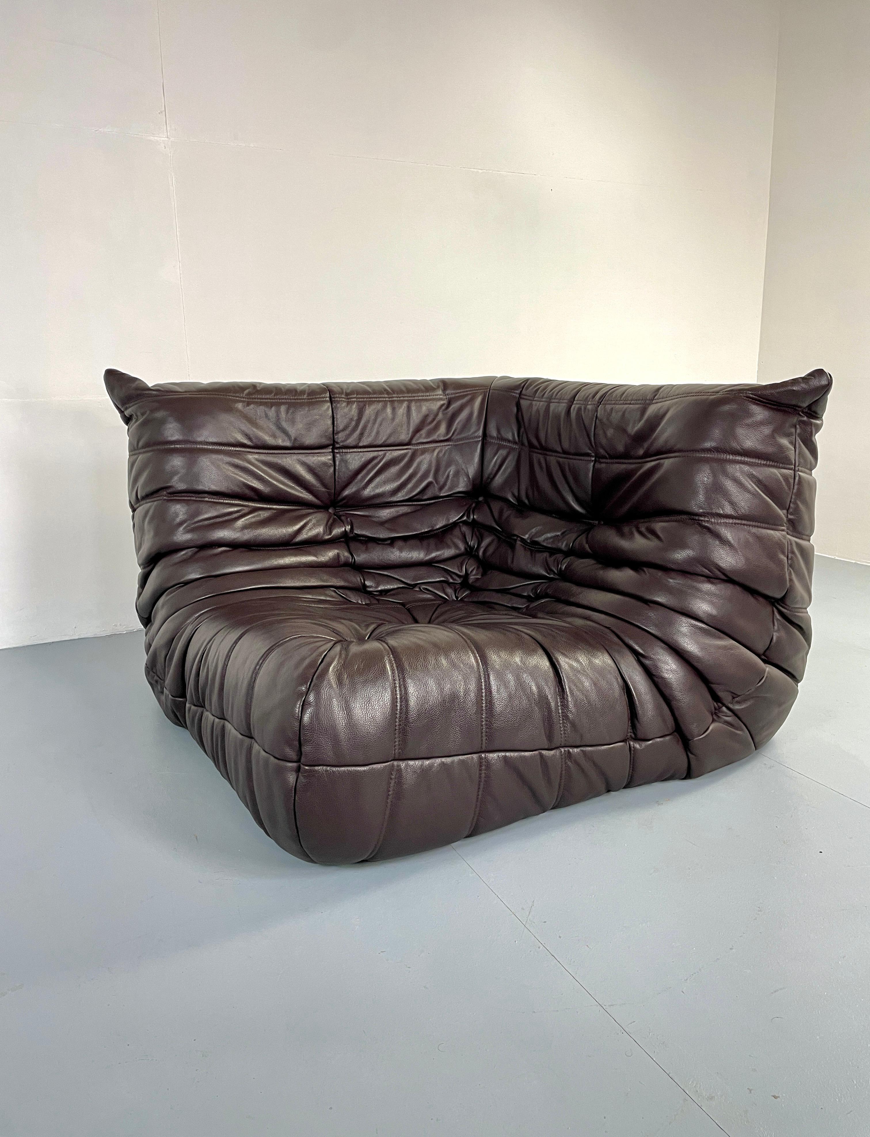 Original Brown Leather Togo Sofa 5 Pieces by Michel Ducaroy for Ligne Roset 2