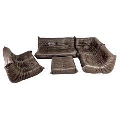 Original Brown Leather Togo Sofa 5 Pieces by Michel Ducaroy for Ligne Roset