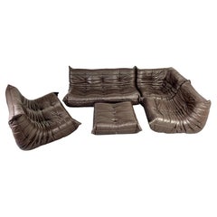 Canapé Togo original en cuir marron 5 pièces de Michel Ducaroy pour Ligne Roset