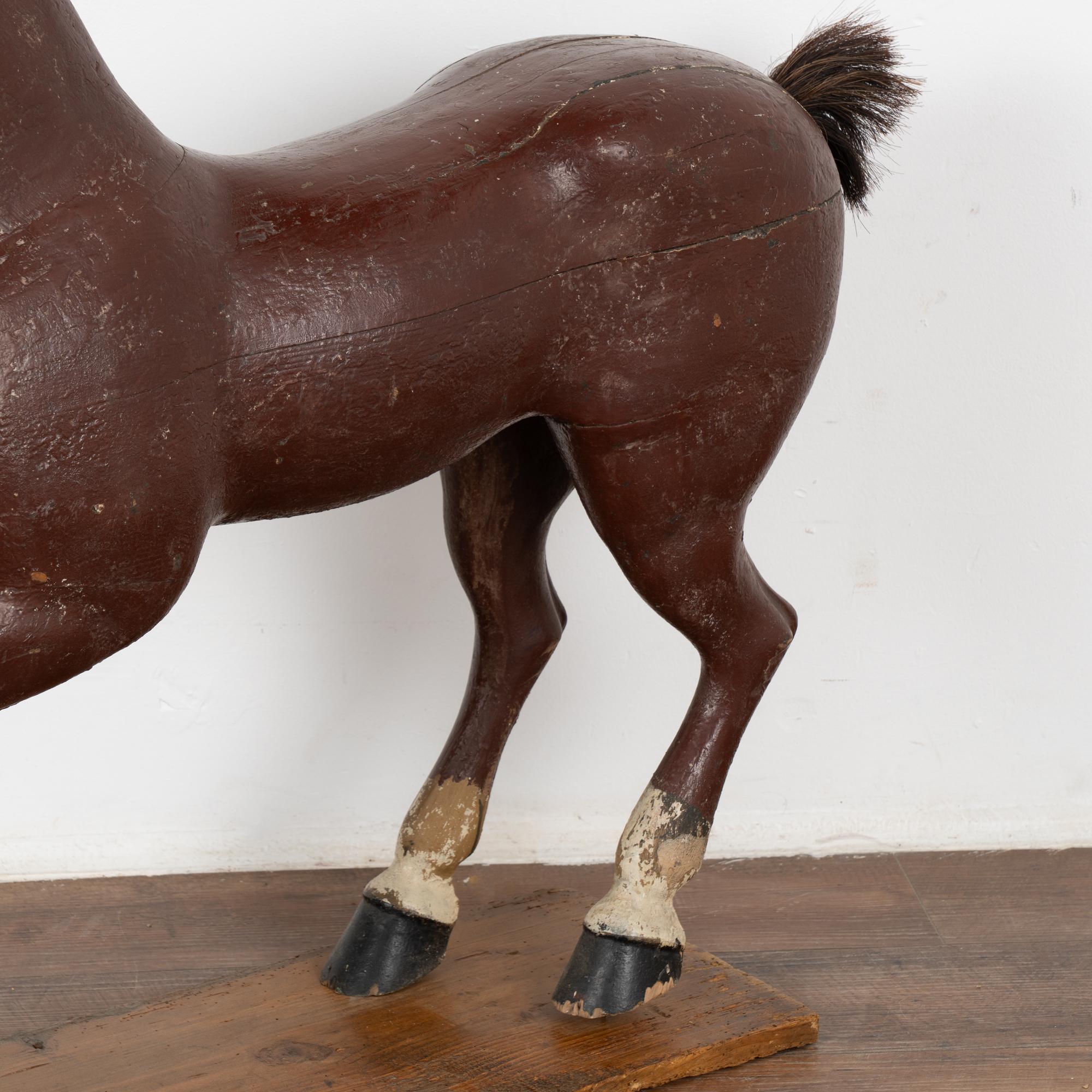 Original Brown Painted and Carved Wooden Horse from Sweden, circa 1900 For Sale 1
