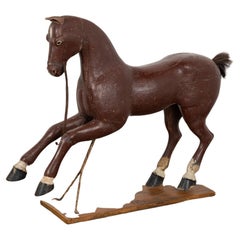 Original Brown Painted and Carved Wooden Horse from Sweden, circa 1900