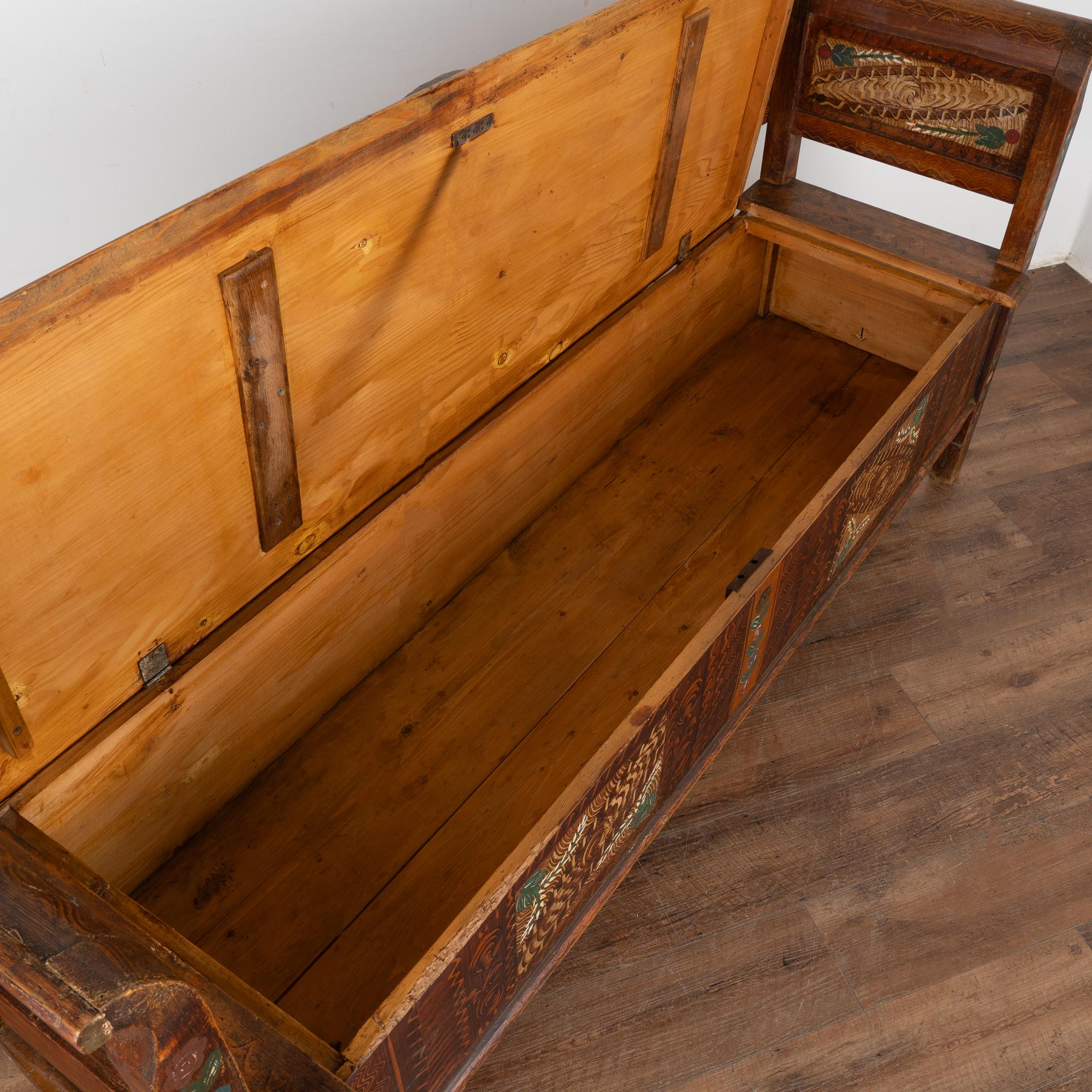 20ième siècle Original Brown Painted Bench with Storage, Hungary circa 1900's
