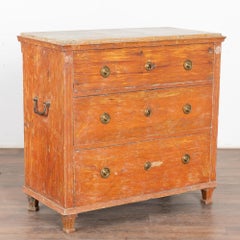 Commode originale à trois tiroirs en pin peint en brun, Suède vers 1820-40