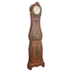 Antique Original Brown Painted Swedish Mora Grandfather Clock, dated 1855