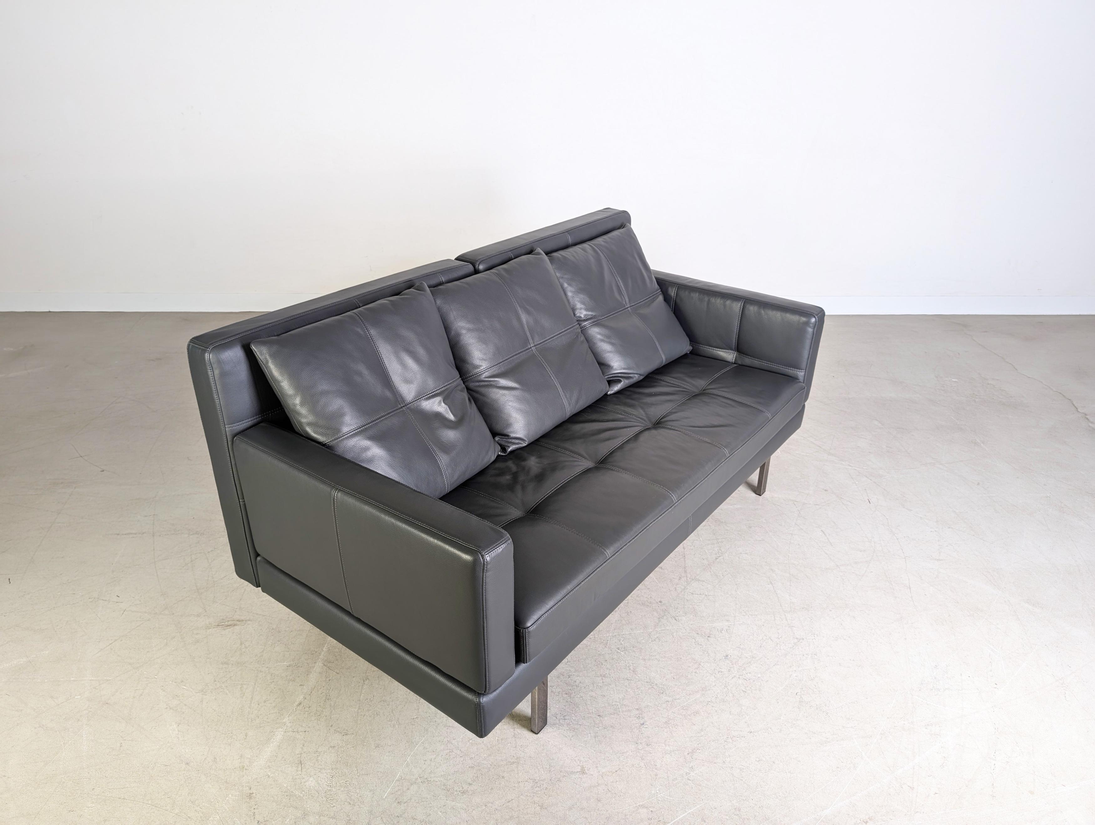 Cuir Original Brühl Amber Zweisitzer Sofa Couch Leder grau Design en vente