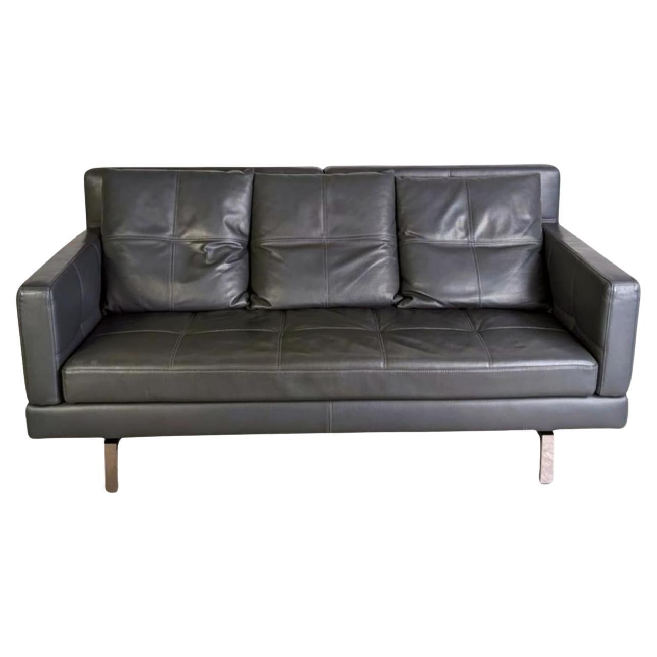 Original Brühl Amber Zweisitzer Sofa Couch Leder grau Design en vente