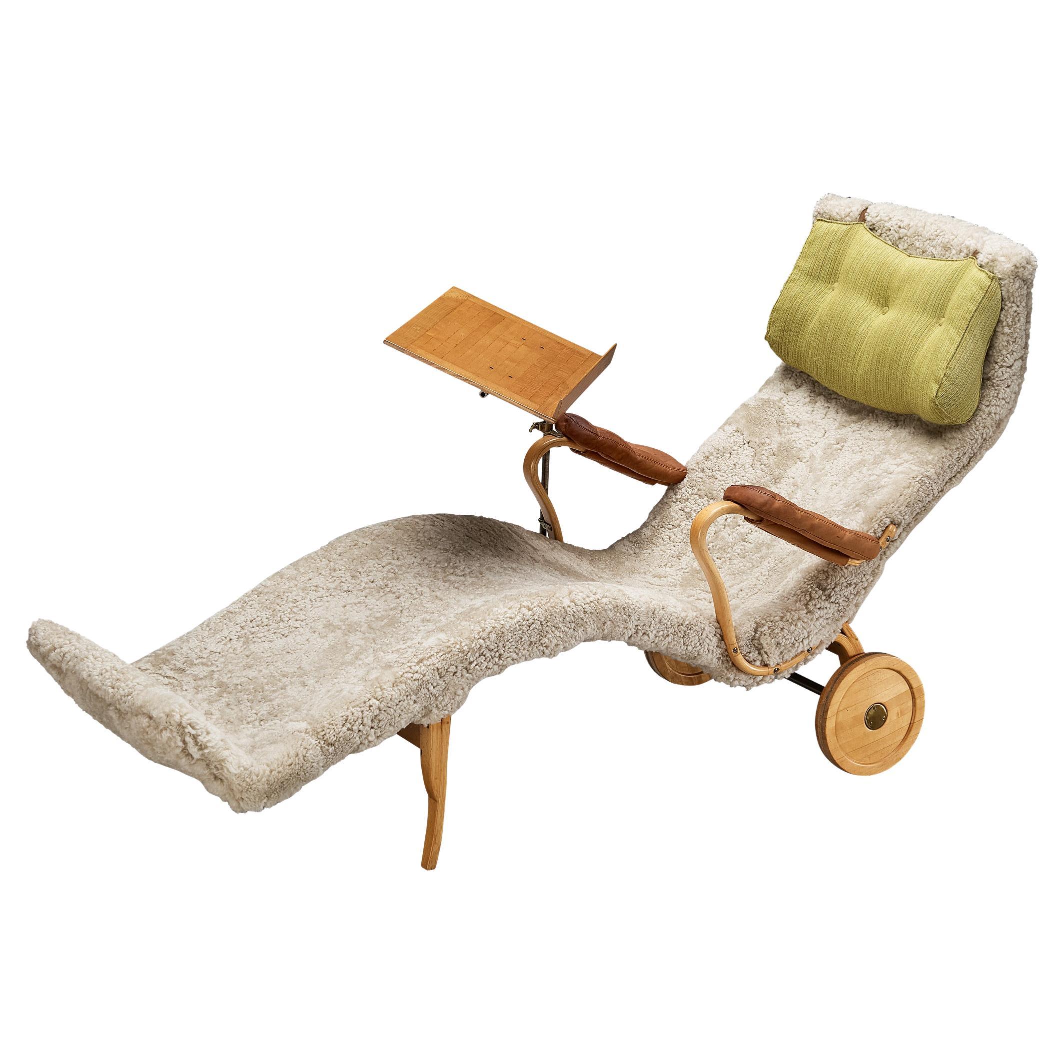 Original Bruno Mathsson ‘Pernilla’ Chaise Longue in Sheepskin 