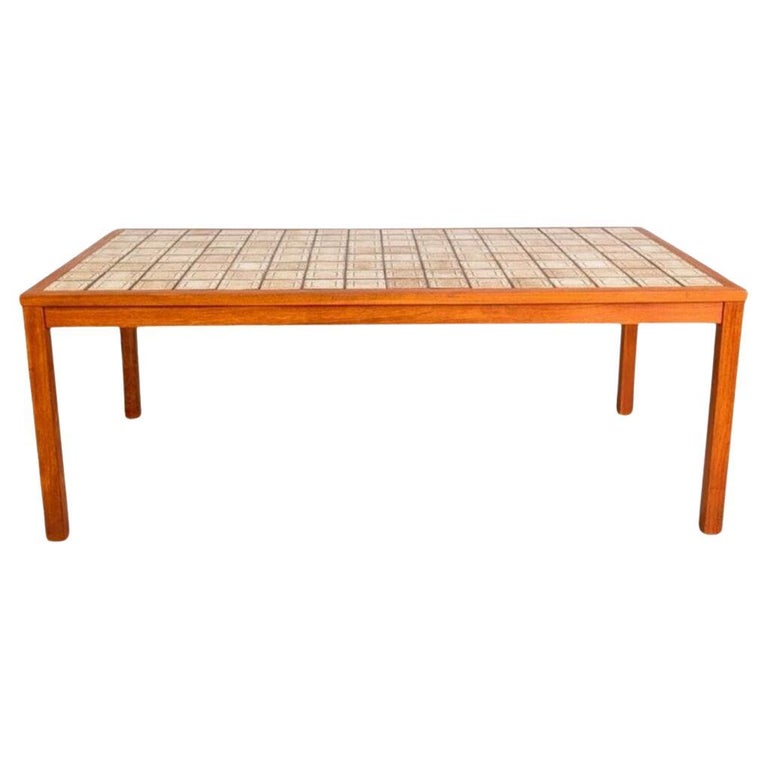 Original Brutalist Couchtisch Midcentury Teak Keramik Fliesen lang