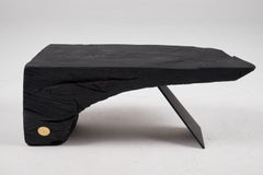 Stool, Side Table, Solid Burnt Wood, Rustic, Organic, Handmade, Carved, Black