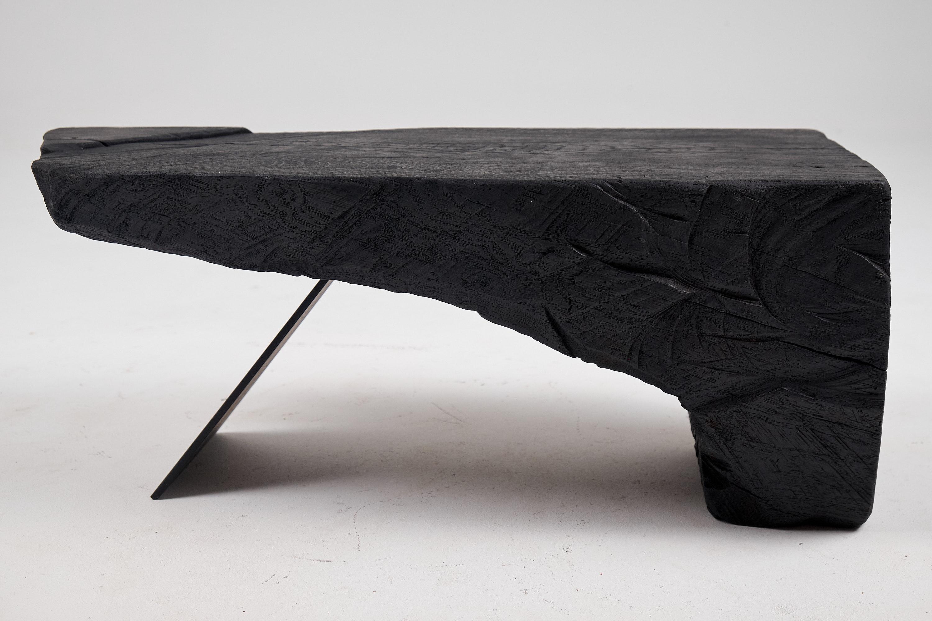Contemporary Original Brutalist Design, Burnt Oak with Steel, Unique Side Table, Logniture For Sale