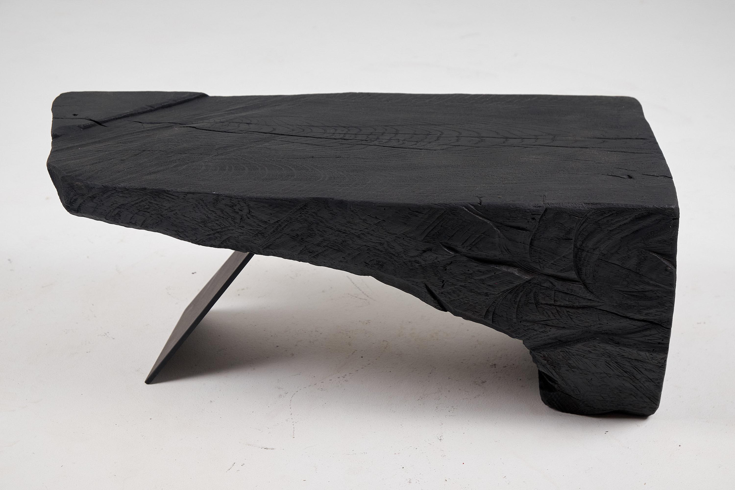 Original Brutalist Design, Burnt Oak with Steel, Unique Side Table, Logniture For Sale 1