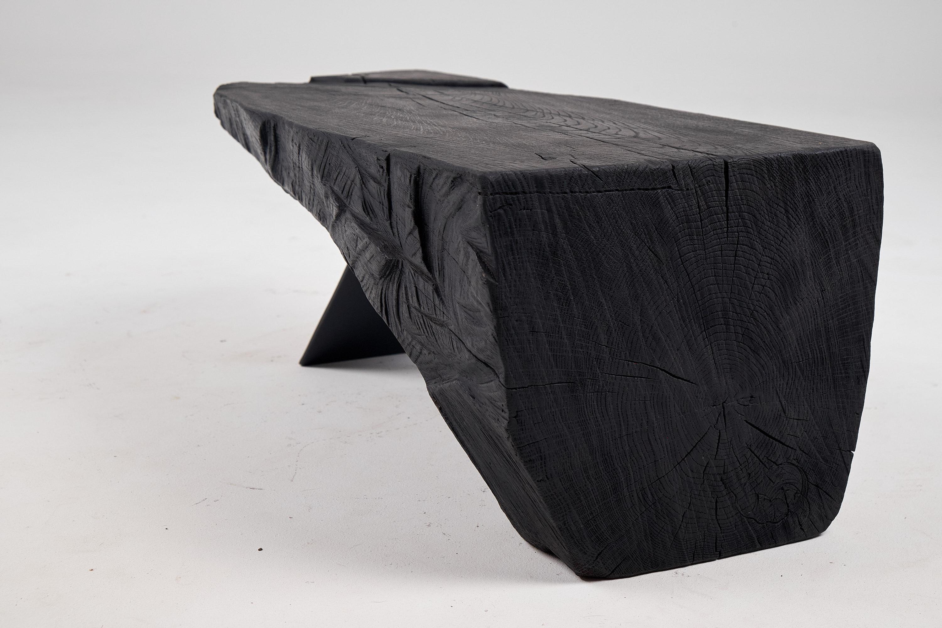 Original Brutalist Design, Burnt Oak with Steel, Unique Side Table, Logniture For Sale 2