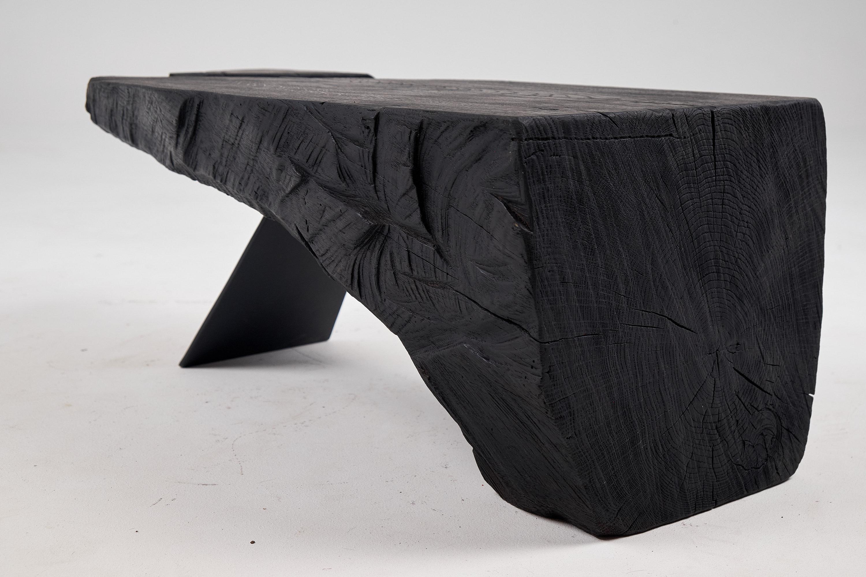 Original Brutalist Design, Burnt Oak with Steel, Unique Side Table, Logniture For Sale 3