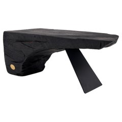Original Brutalist Design, Burnt Oak with Steel, Unique Side Table, Logniture