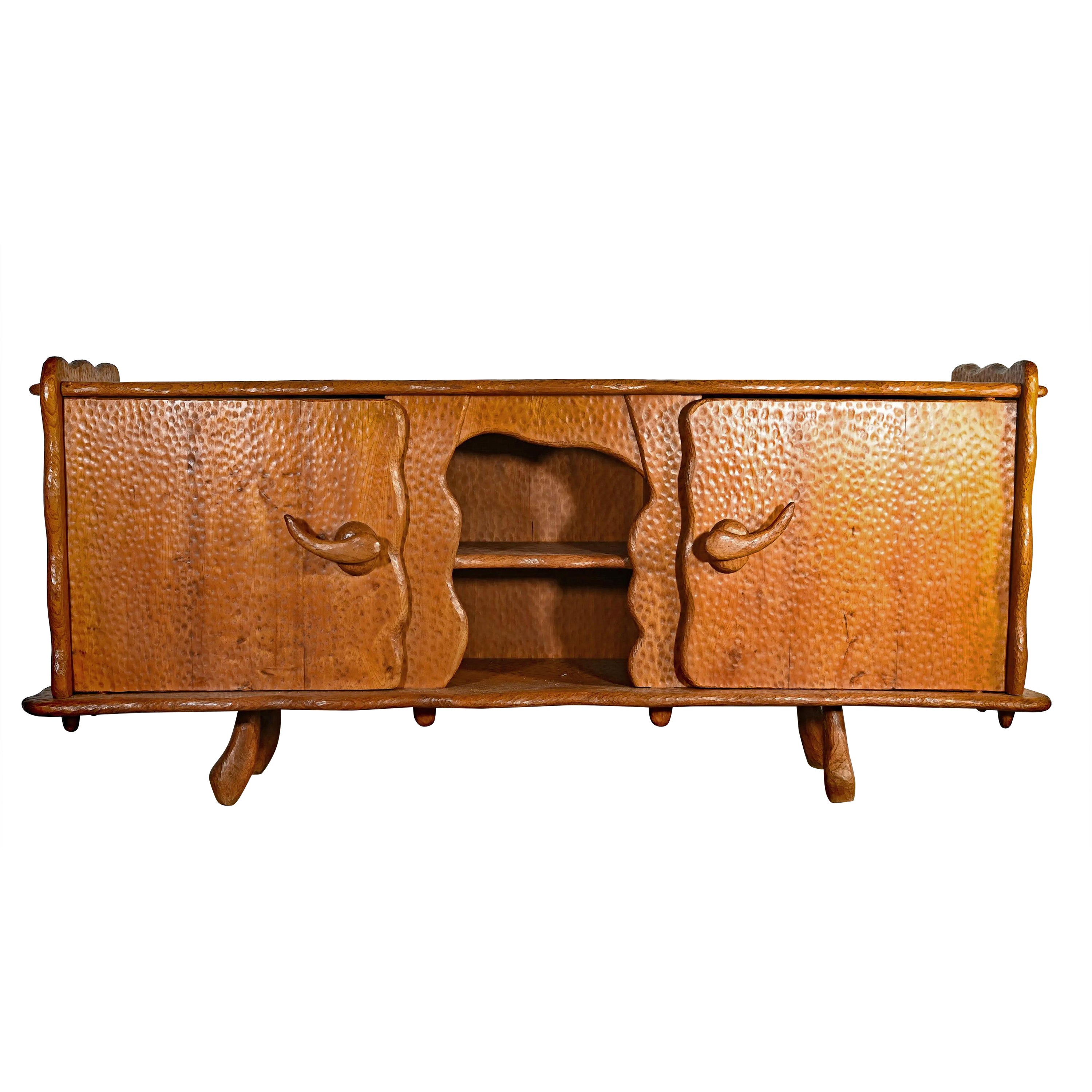 Original  Brutalistisches Sideboard aus massiver Ulme, um 1950