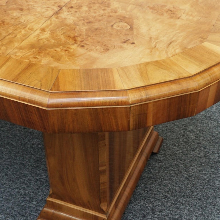 Original Burr and Figured Walnut Art Deco Dining Room Table, Circa 1930