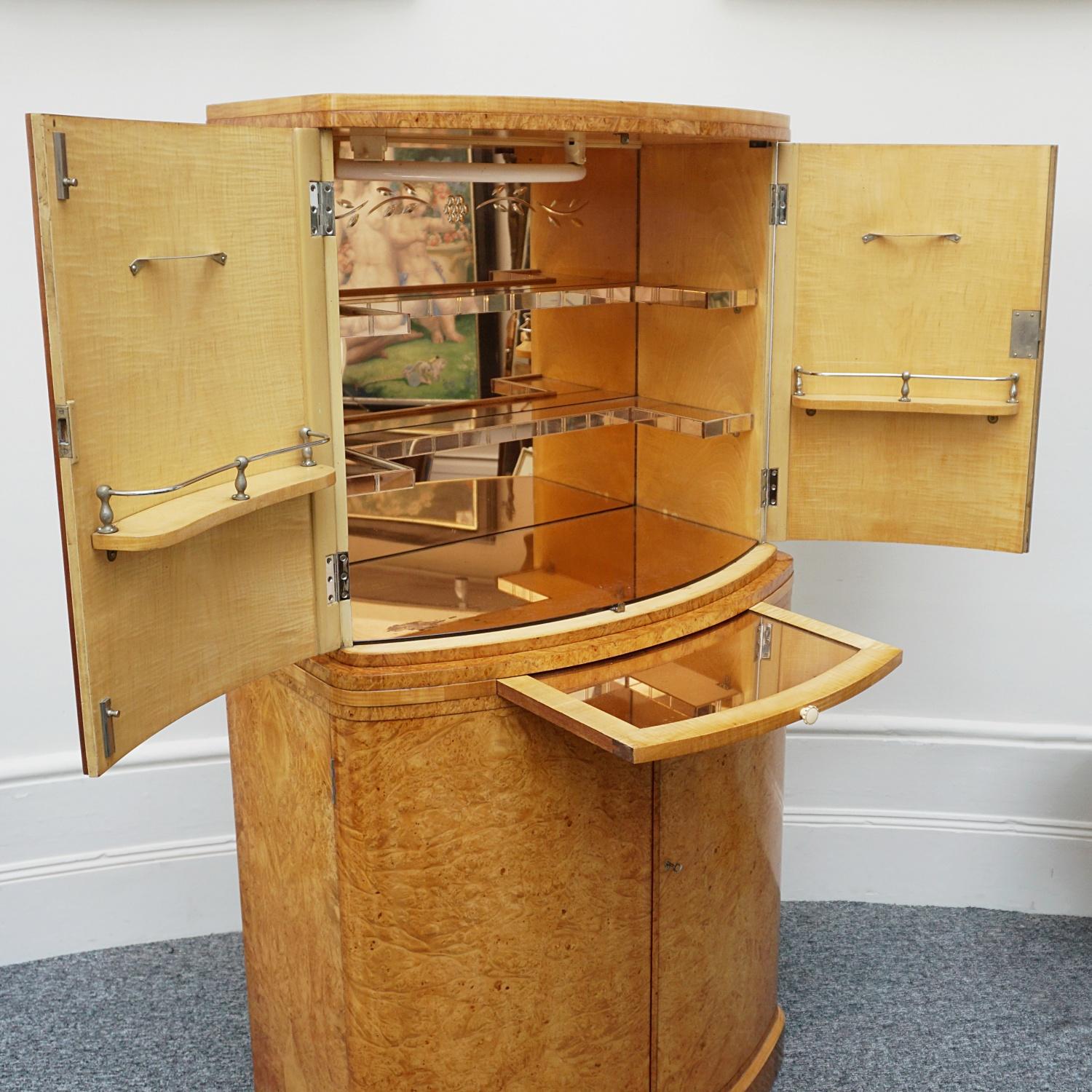 Original Burr Walnut Veneered Art Deco Cocktail Cabinet 7