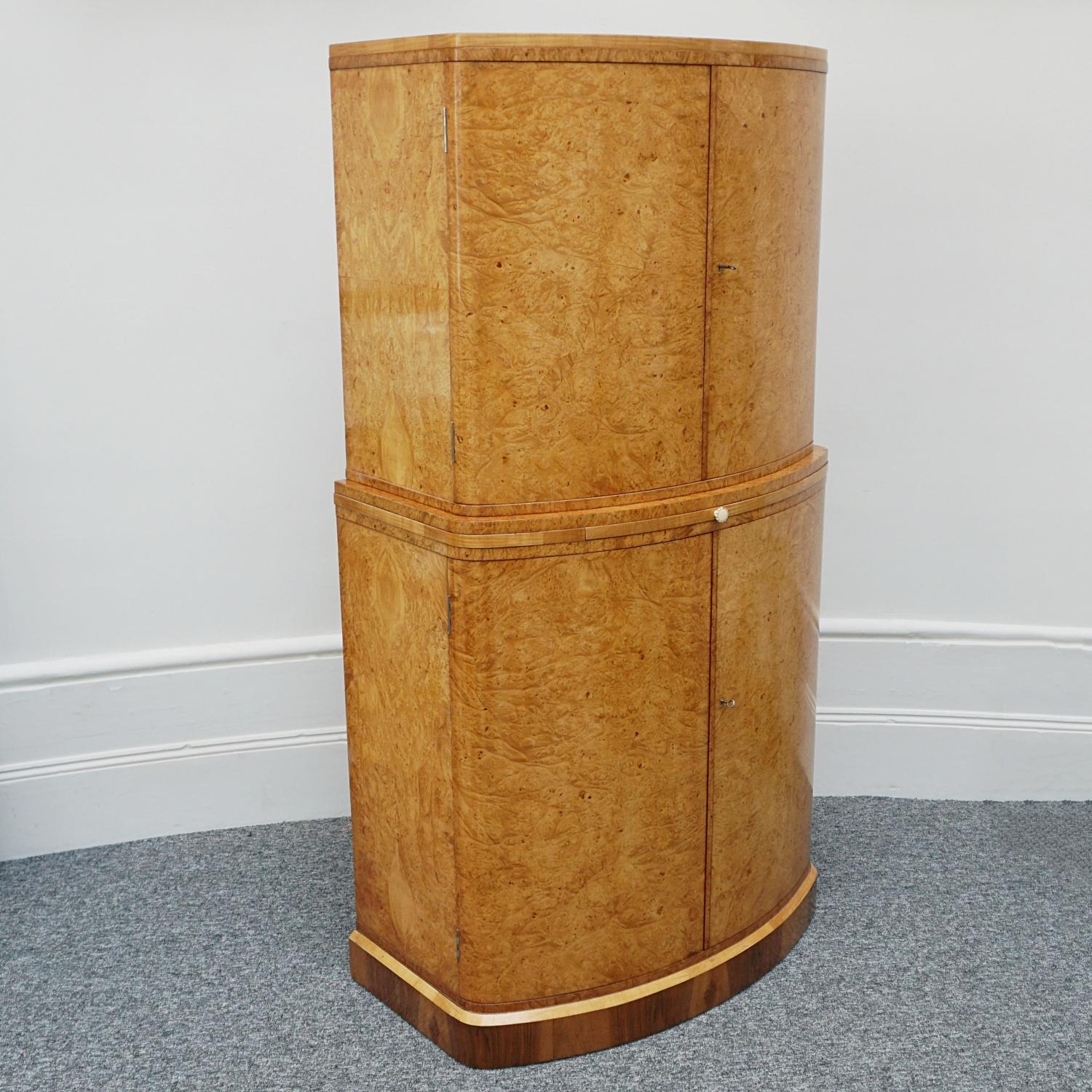 Original Burr Walnut Veneered Art Deco Cocktail Cabinet 8