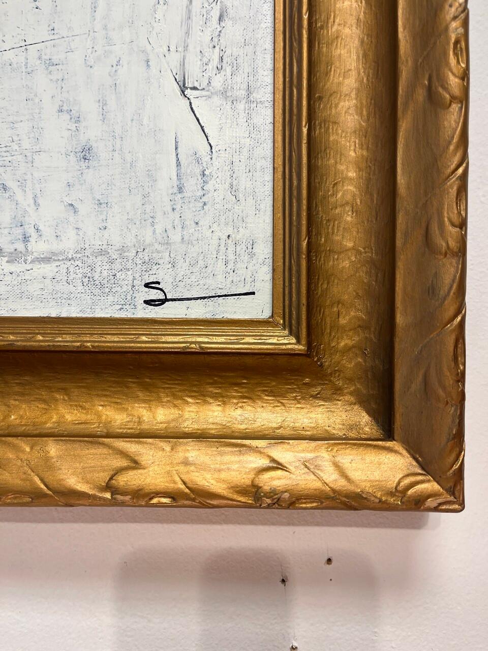 Américain Peinture abstraite originale en noir et blanc dans un cadre ancien en vente